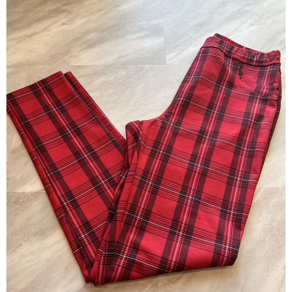 Sanctuary Pants Plaid Pull On Grease Legging Red‎ Black Women Large - Picture 1 of 11